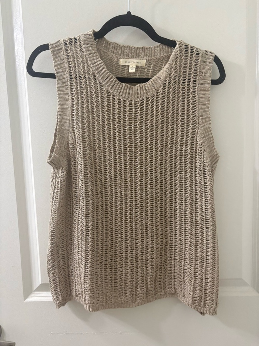 Caslon Taupe Open-Weave Sleeveless Knit Tank